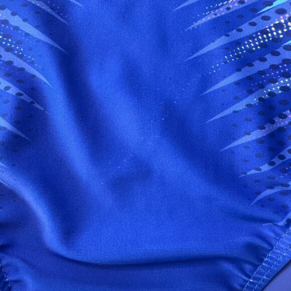 DESTIRA Blue Gymnastics Leotard Girls CM 8 Gym Leo Purple Pink Yellow Accents - Picture 4 of 6